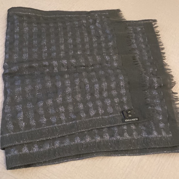 Eileen Fisher Wool Charcoal Scarf with Subtle Sheen. 16” 70” - Picture 2 of 6